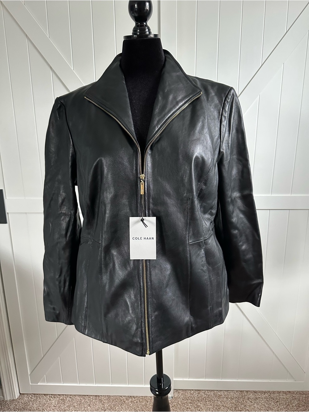 Cole Haan Women’s XXL Black Genuine Lambskin Leather Jacket NWT
